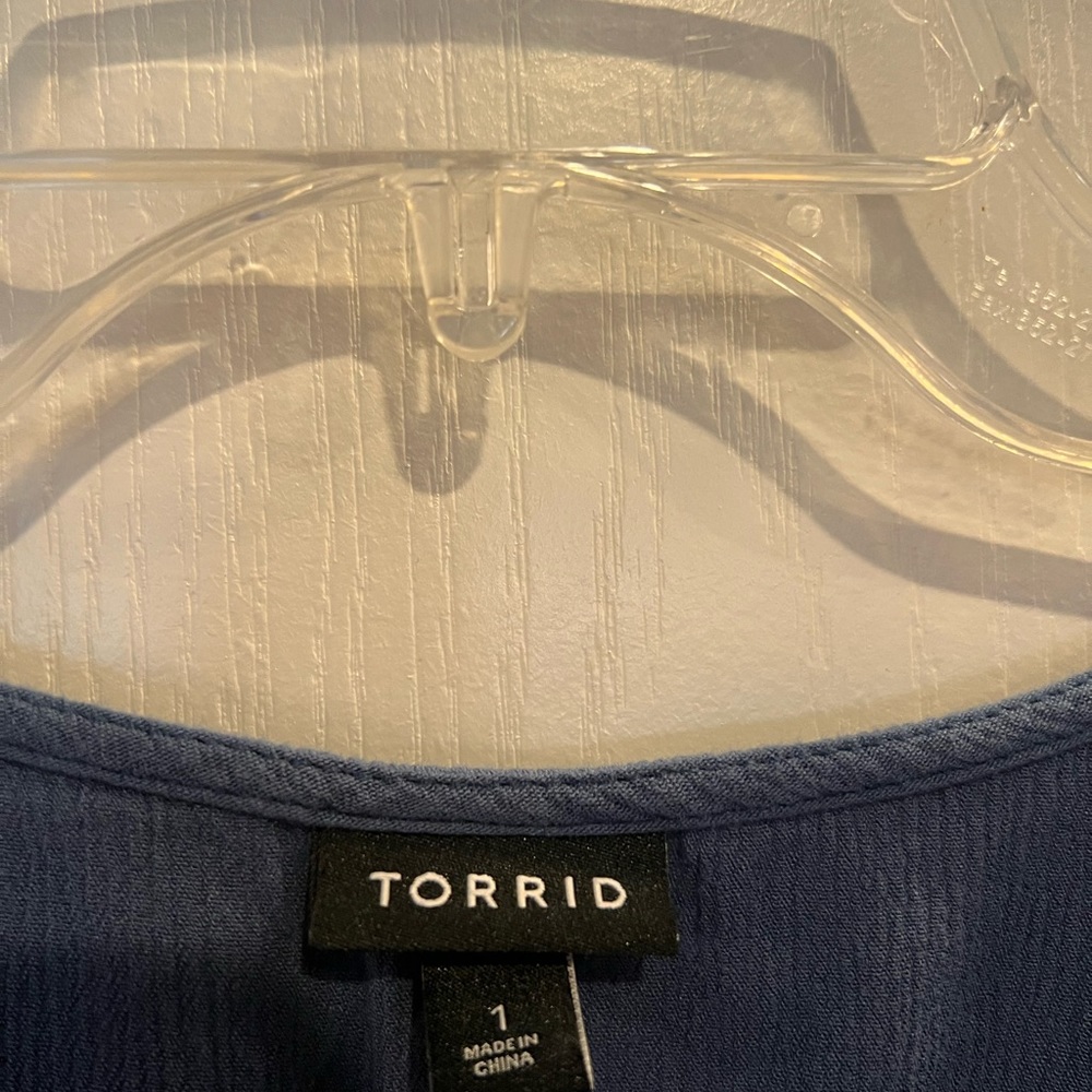 Torrid Blue Gauze Smocked Long Sleeve Button up Blouse. Plus size 1 - Picture 3 of 7
